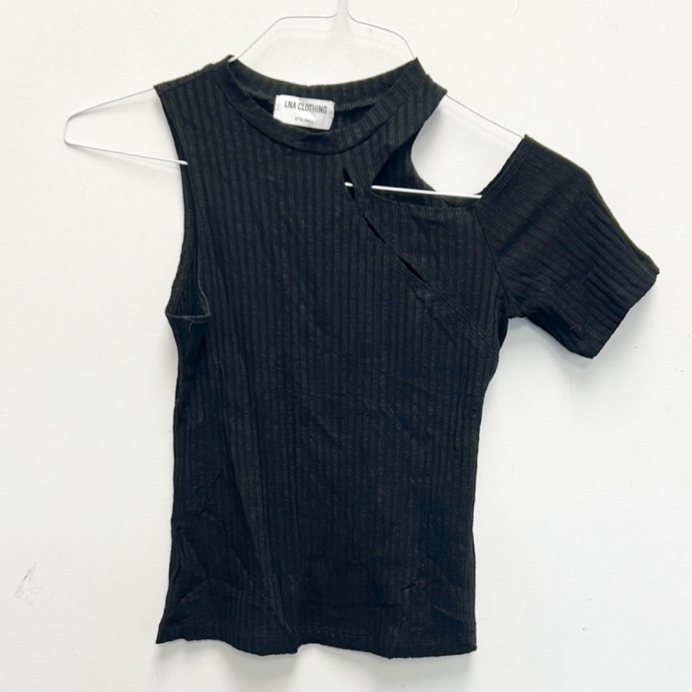 LNA ribbed cutout  cold shoulder top